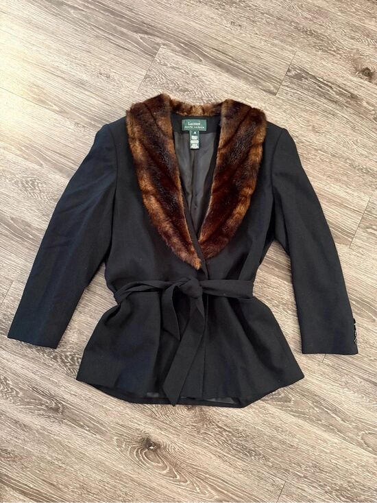 Lauren Ralph Lauren Jackets & Blazers - Lauren Ralph Lauren Wool Faux Fur Trim Belted Blazer